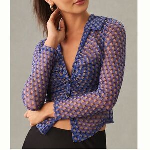 Maeve by Anthropology Sheer Ruched Button down blouse size M